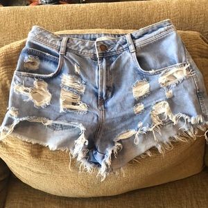 Zara high waisted distressed denim shorts